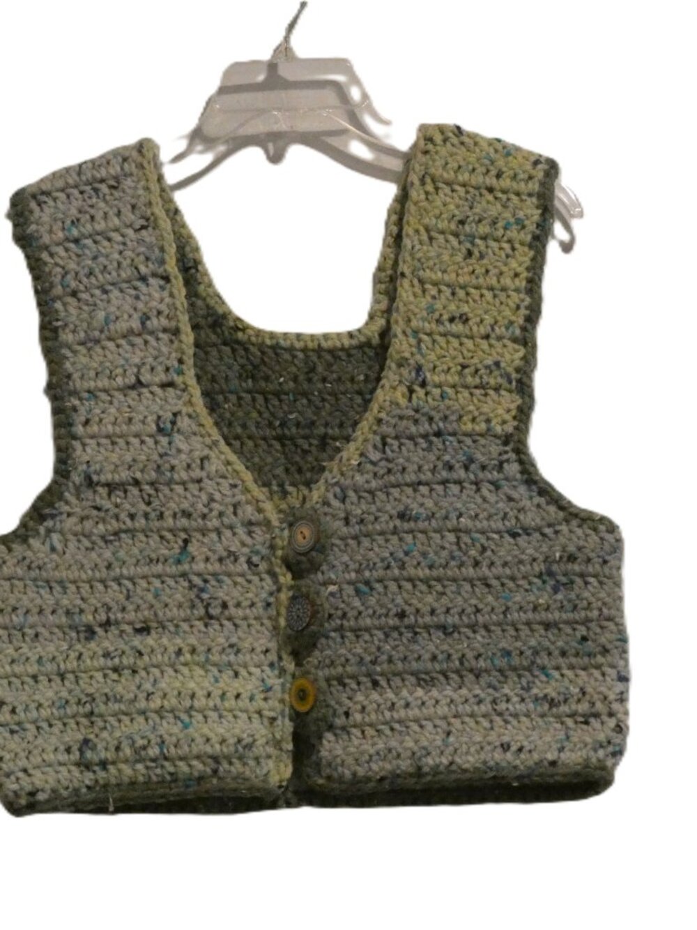 Handmade Crochet Shades of Blue & Green Buttoned Warm Short Vest Size M